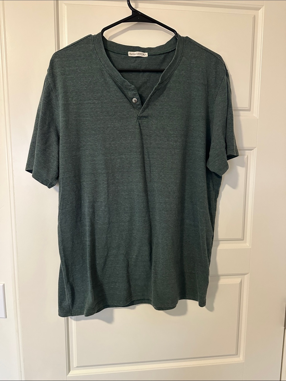 Marine Layer Men's Short Sleeve Henley in Dark Green